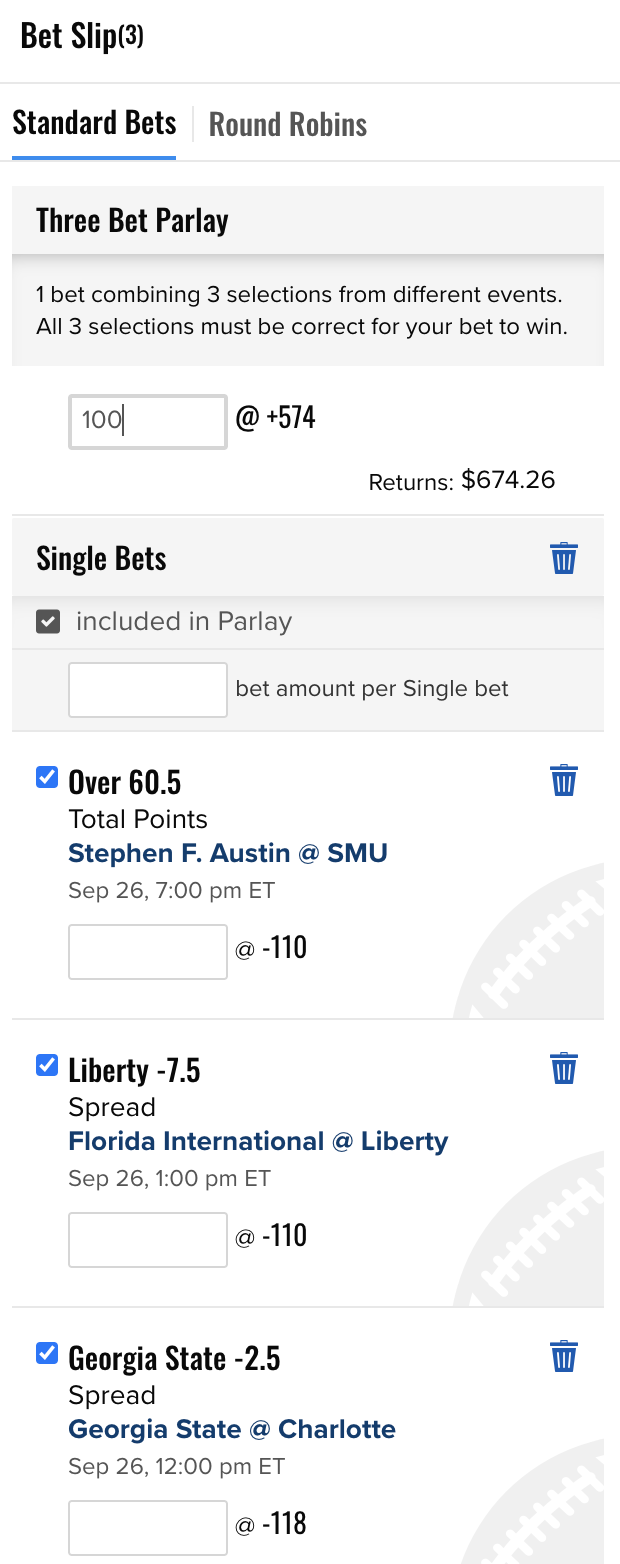 3 team parlay 4 bets odds