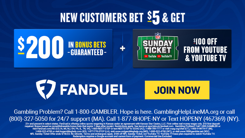 FanDuel Sportsbook Offer: Bet $5, Get $200 in Bonus Bets AND $100 off Sunday NFL Ticket!