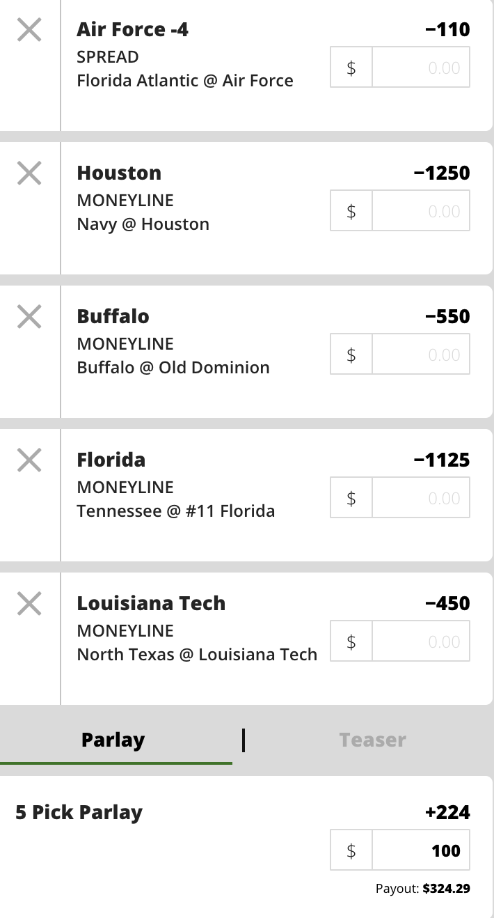 College Football Week 2 Parlay Picks (5-Team) - /