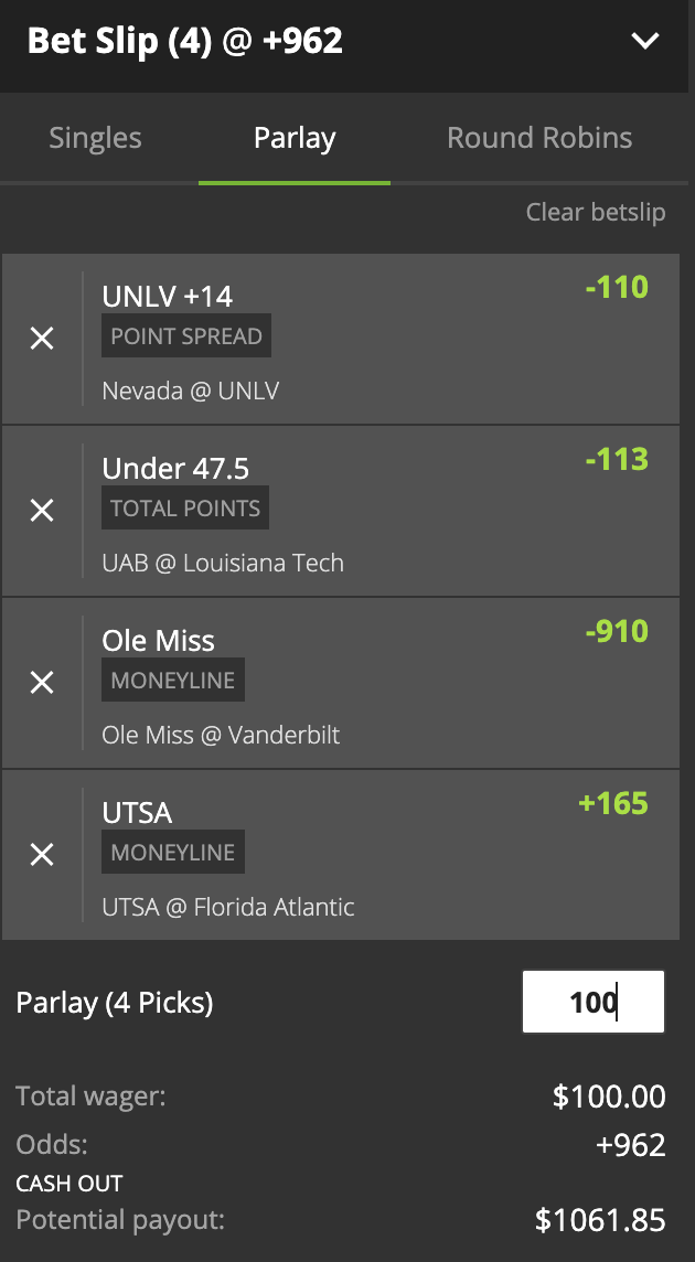 NFL Week 9 round-robin underdog moneyline parlay