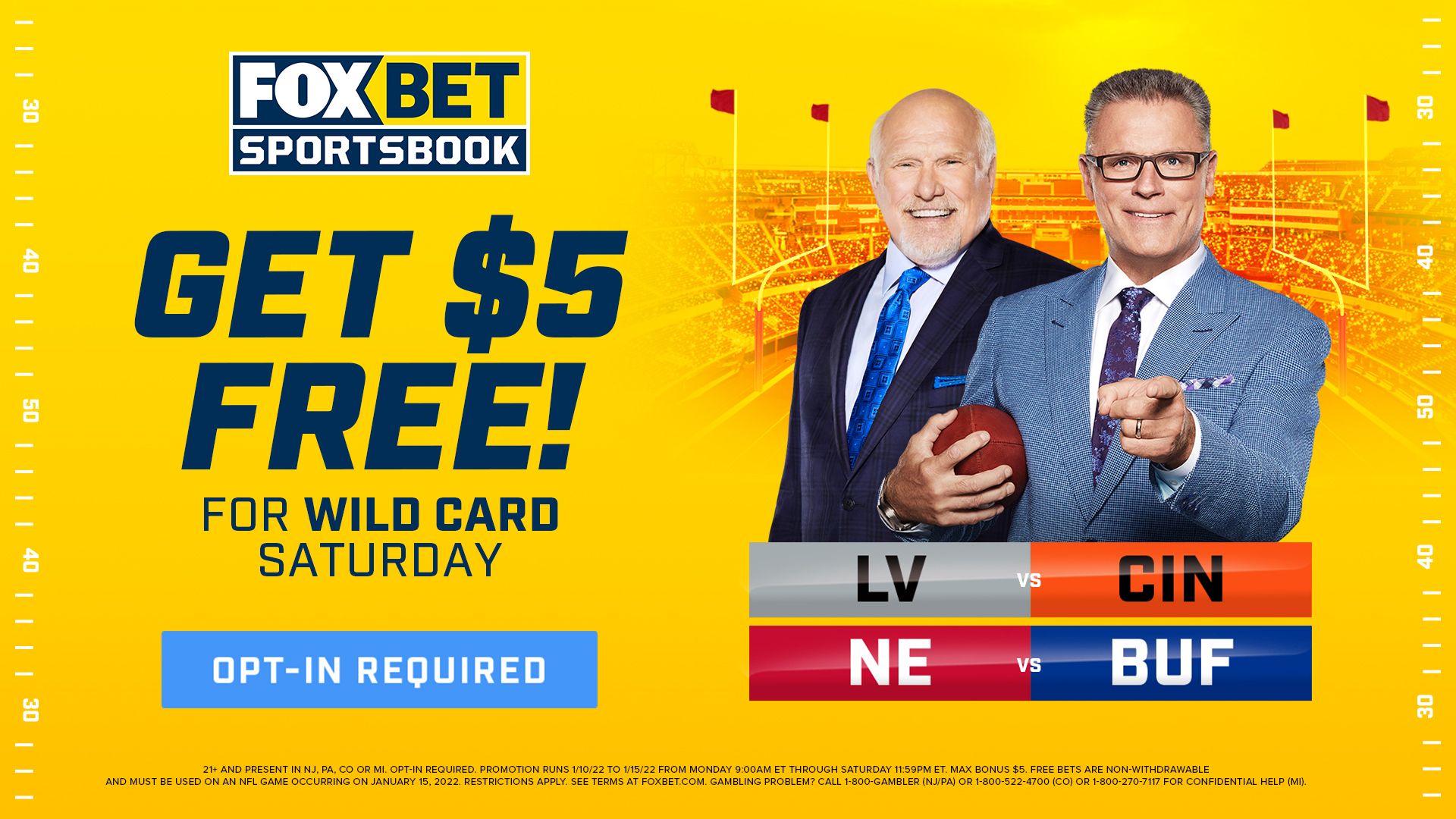 Special Offer: Get a FREE $5 Bet on Saturday's Wild Card Games! (FOX Bet)